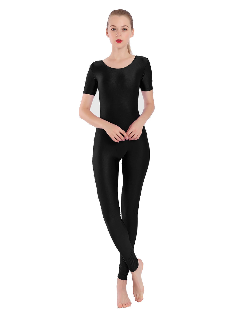 

Aoylisey Black Women Yoga Unitard Ballet Short Sleeve Full Body Tight Jumpsuit Unitards Dance Costumes Bodysuit Stage