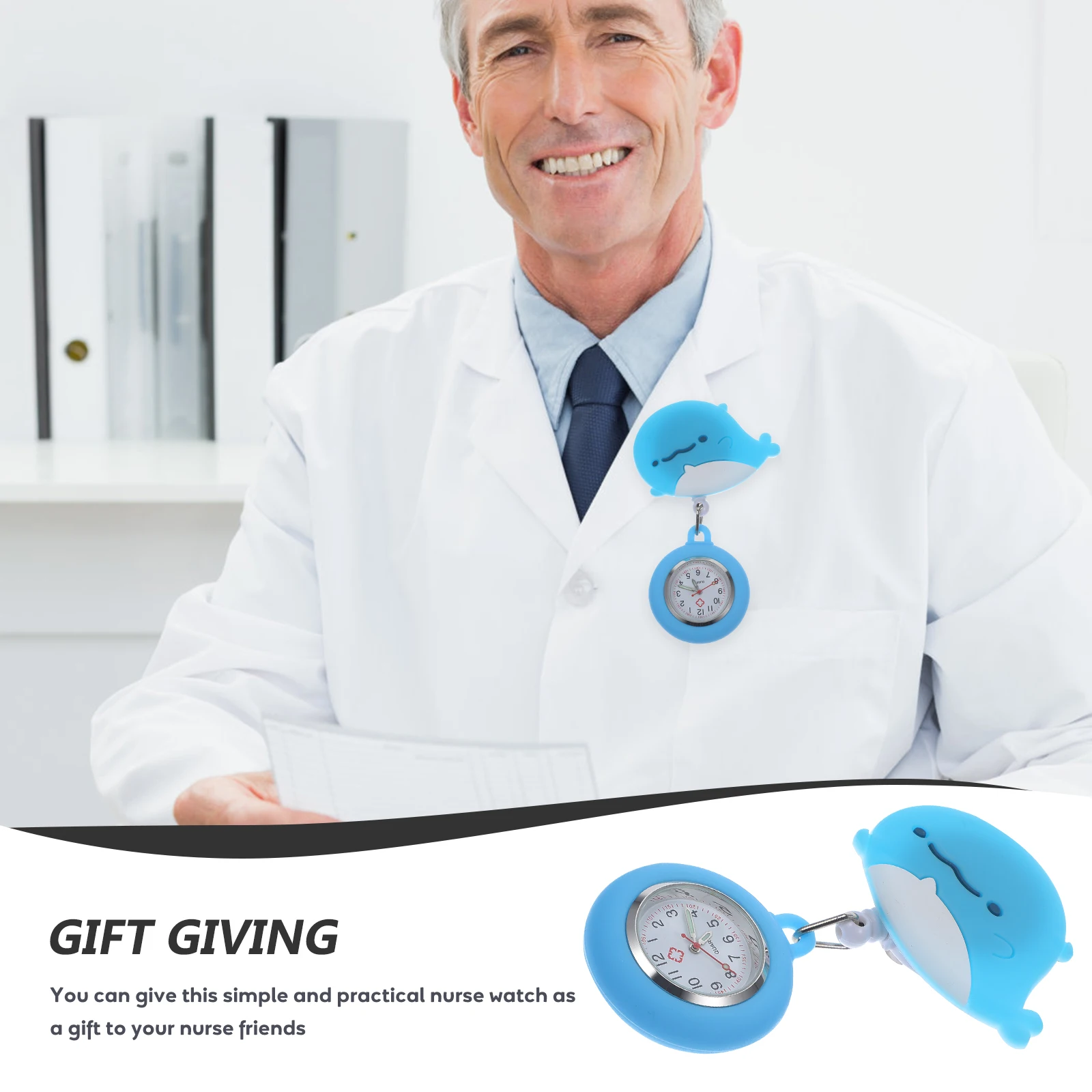 

Creative Nurse Hanging Watch Retractable Design Adorable Cartoon Style Smooth Durable Simple Practical Women Pocket Collar Use