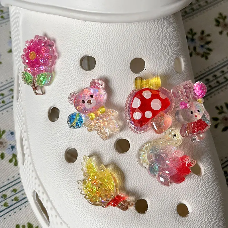 

Cute Sweet Cartoon Shoe Charms for Crocs Decorations Clogs Pins Garden Sandals Slipper Accessories Swan Bear Rabbit Girl Gift