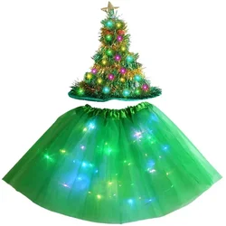 Red Green Girl Adult Women Glow LED Light Up Tutu Skirt Tree Hat Elf Party Costume Birthday Gift Wedding Festival Christmas