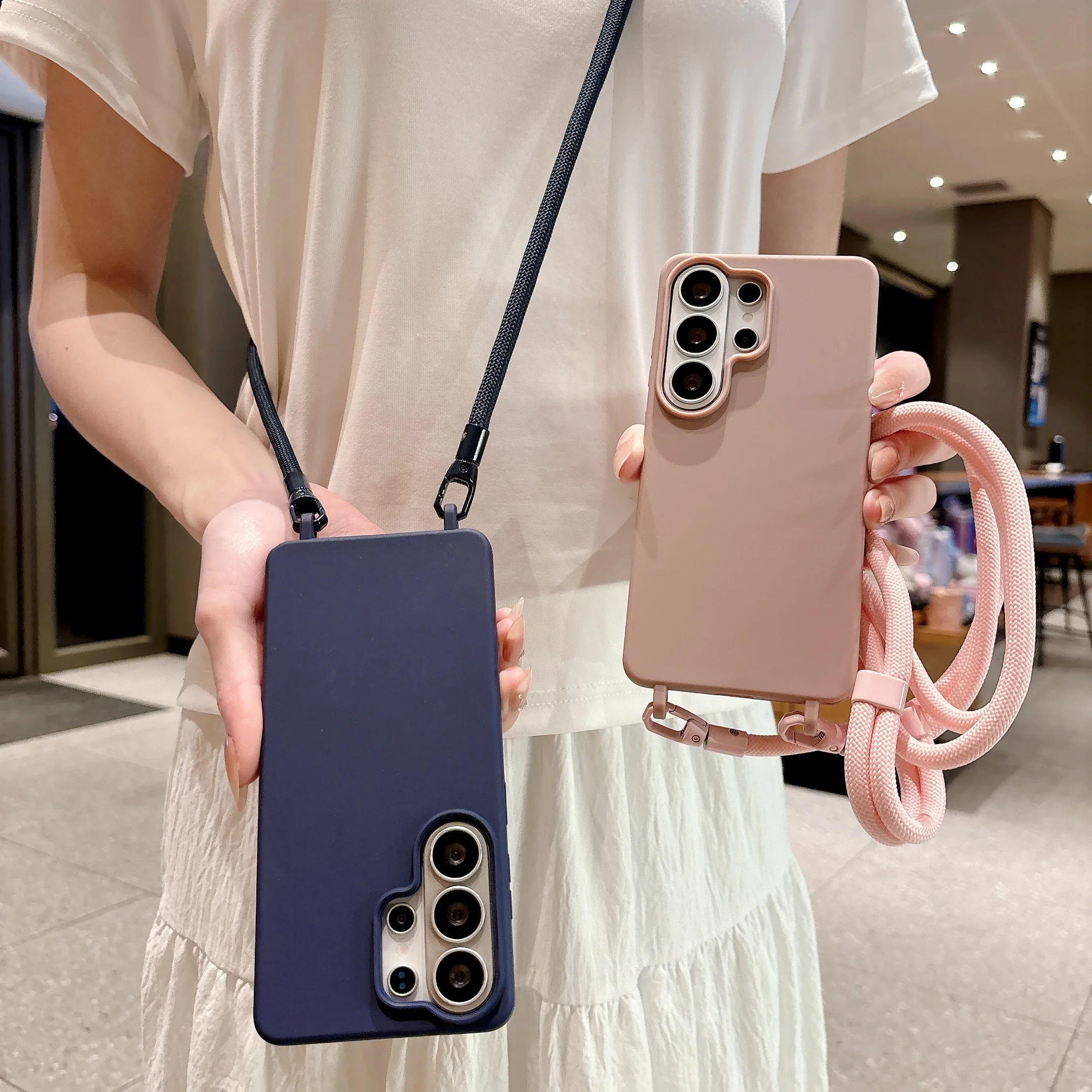 Soft Crossbody Lanyard Phone Case For Samsung Galaxy A73 A72 A56 A55 A54 A53 A52 A52s A36 A35 A34 A33 5G 4G Jelly Color Cover
