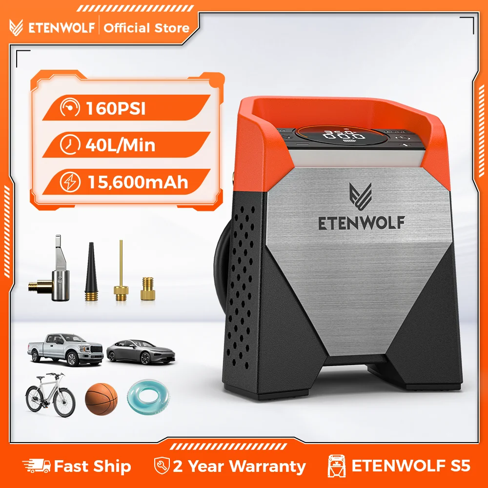 ETENWOLF ZEPHYR S5 портативный насос для накачивания шин сверхмощный автомобильный компрессор 160PSI и 15600 мАч для пикапов автомобильные шины мотоциклы велосипеды
