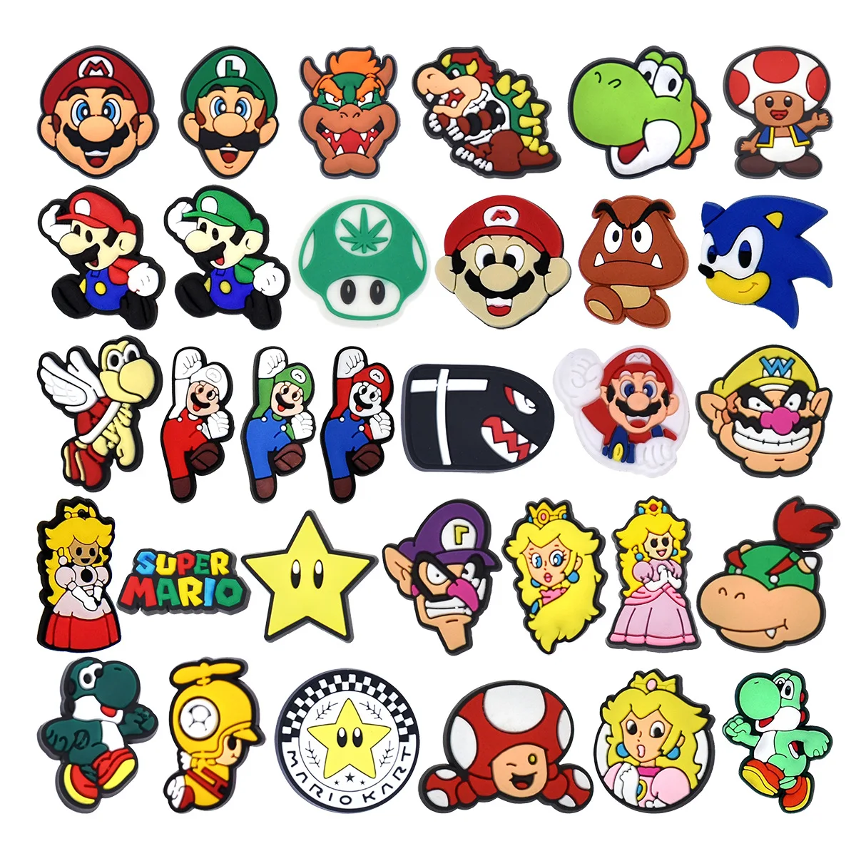 16/32pcs Cute Retro Game Cartoon Shoe Charms Set PVC Detachable Clog Shoe Buckles, DIY Decor Pins for Hole Sandals Bubble Slides