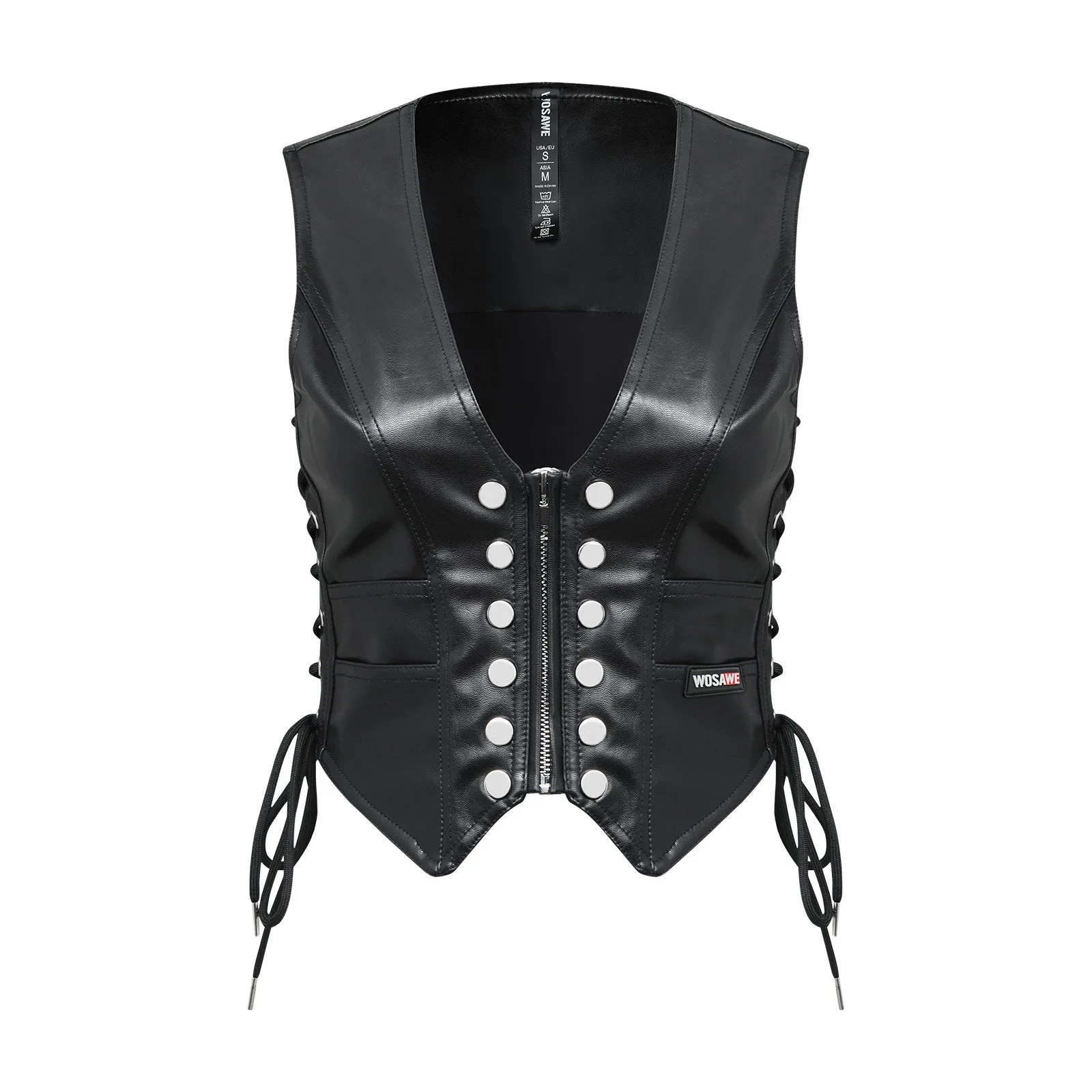 WOSAWE Women Motorcycle Vest Street Leather Outerwear Slim Retro Handsome Moto Waistcoats Motorbike Sleeveless Jacket V Neck