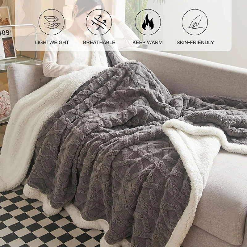 Sherpa Woolen Blanket For Couch Sofa Warm Lamb Velvet Flannel Cover Blankets For Nap Thick Cozy Warm Soft Bedding Cover