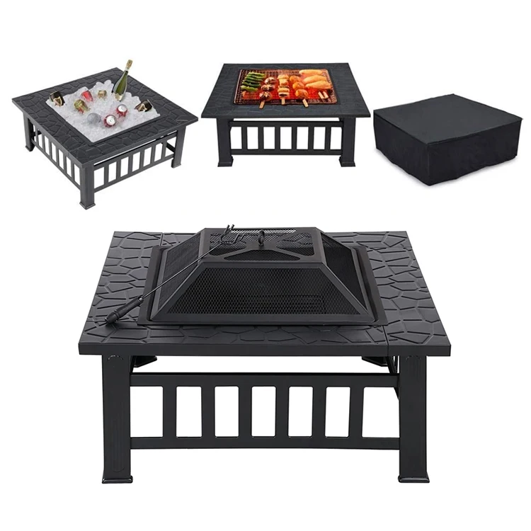 forGarden Patio Fire Pit Barbecue Furniture Portable Square Metal Steel Fire Pit For Outdoor Camping