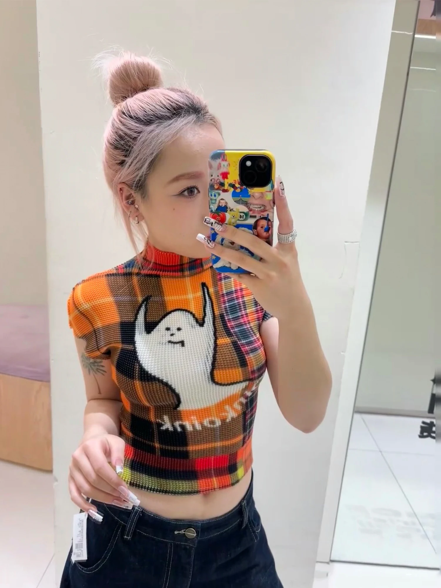 Women Y2k T-shirt Harajuku Graphic Print Short Sleeve Turtleneck