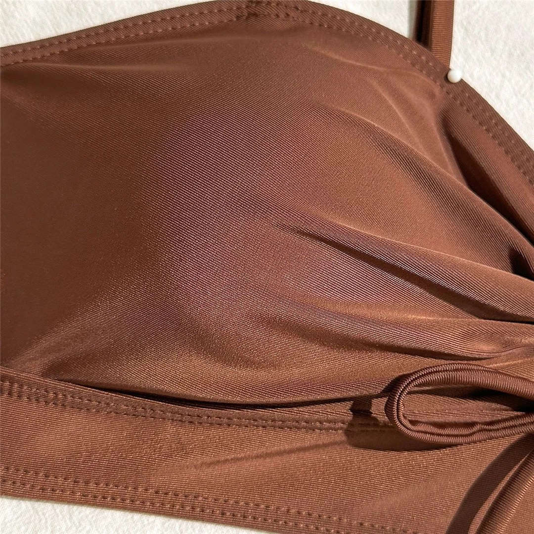 Geknitterte, geknotete Shorts, Bikini mit hoher Taille, Damen-Badeanzug, zweiteiliges Bikini-Set, Badebekleidung, Badeanzug, Schwimmanzug V6197 – Detail 19