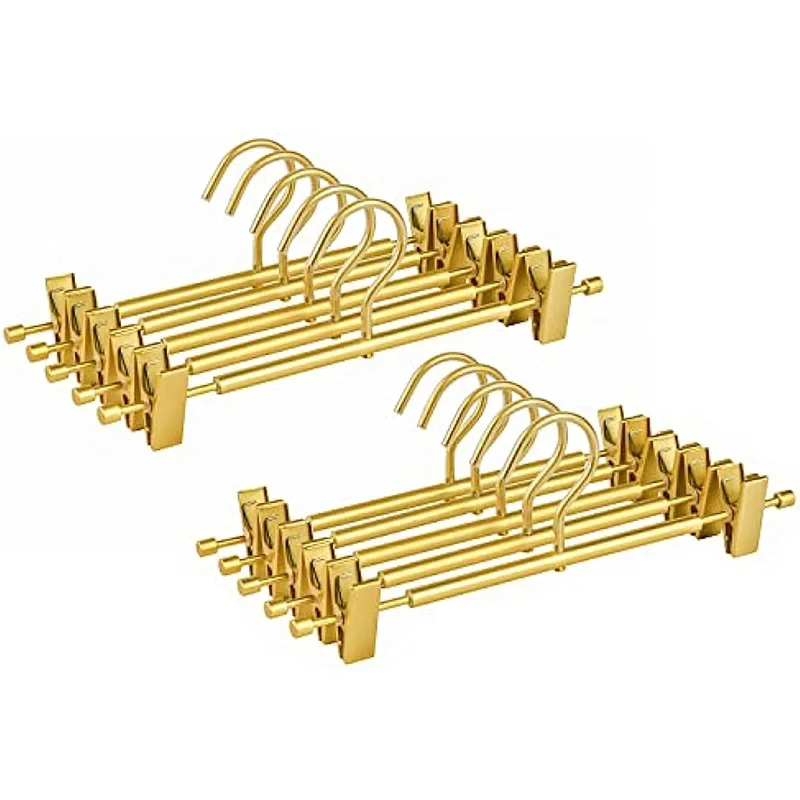 Gold Aluminum Pants Hangers 5Pcs Extra Smooth Light & Sturdy Metal Rack for Trouser with 2-Adjustable Non Slip Clips Swivel Hook