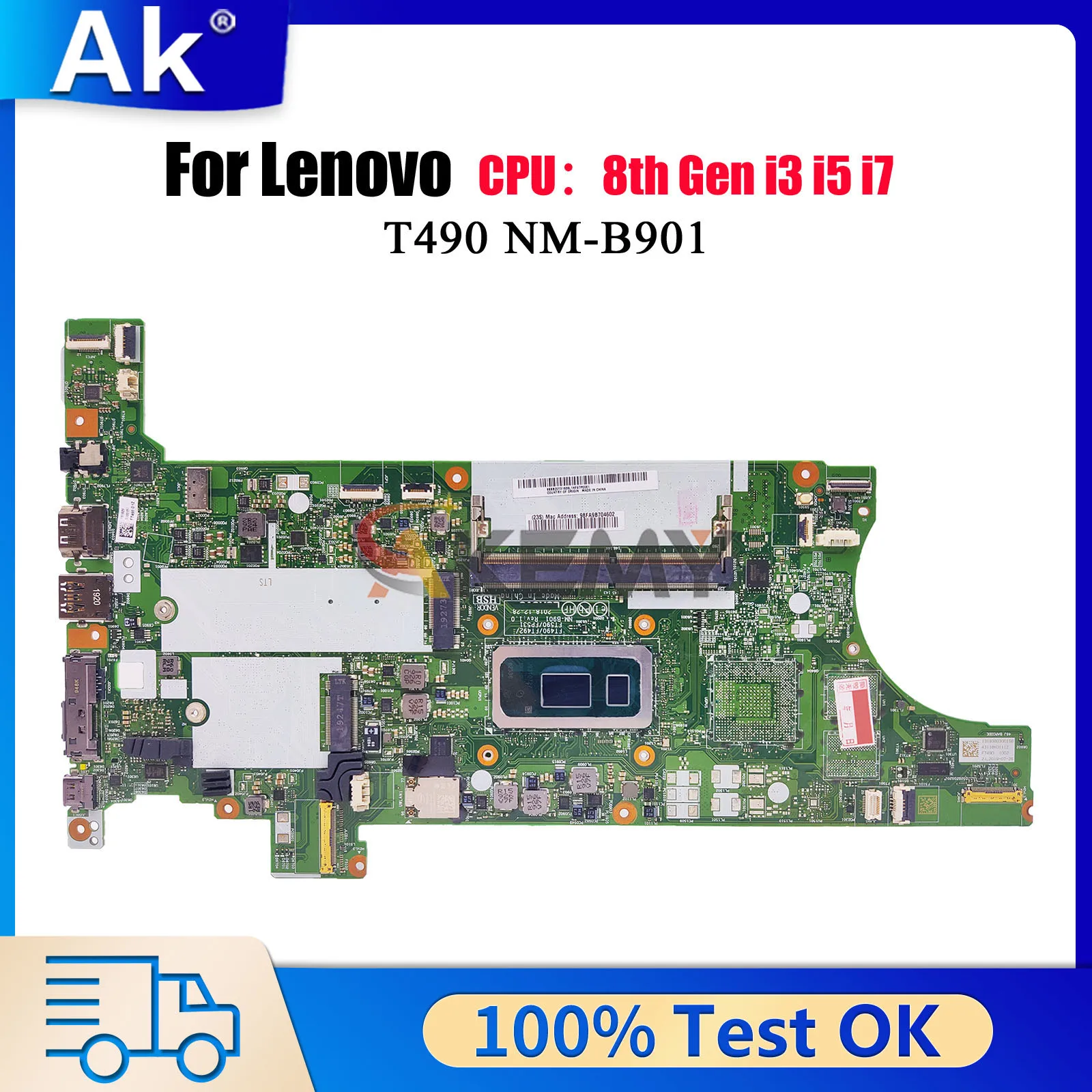 

NM-B901 For Lenovo ThinkPad T490 T590 with i5 i7 8th Gen 8GB 16GB RAM Laptop Motherboard 100% Tested OK
