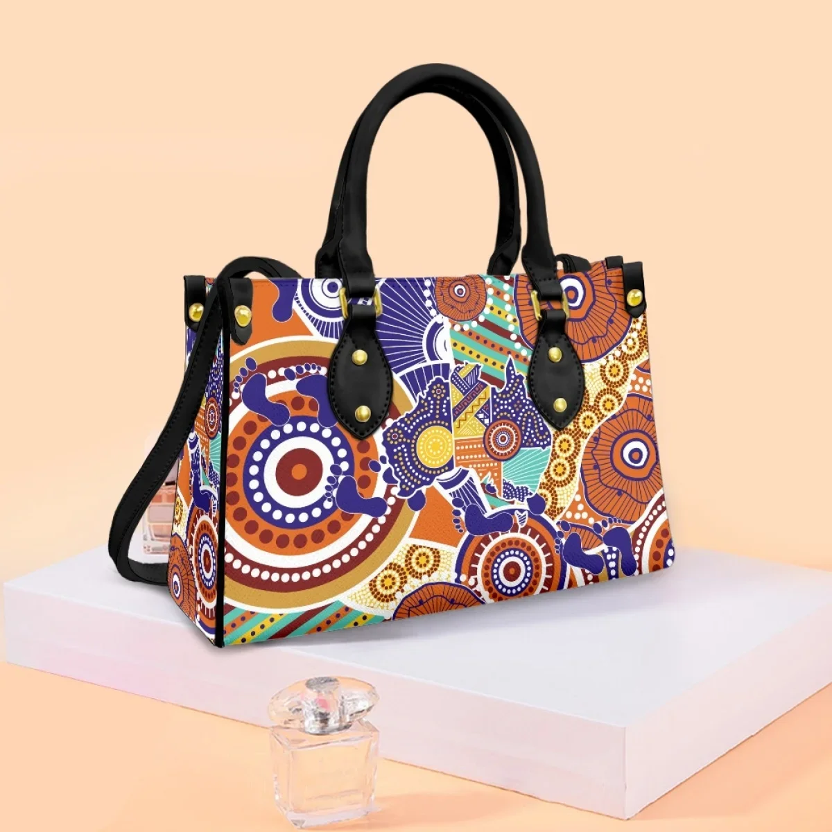 Bolso de mensajero con estampado de cuero aborigen australiano para mujer, bolso de hombro de lujo con estampado personalizado, bolso de mano informal de alta calidad