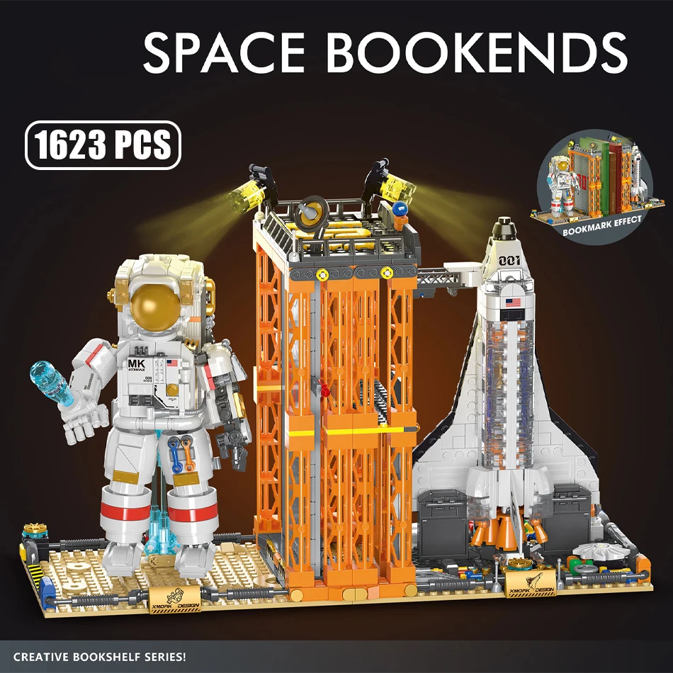 

MOC Astronaut Space Shuttle Bookend Building Blocks Set with Lighting Aviation Launch Center Construction Bricks Toys Kids Gifts