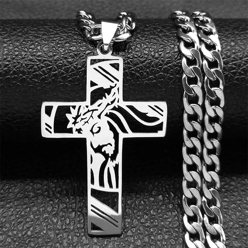 Hip Hop Punk Krone der Dornen Jesus Kreuz Halskette für Männer Edelstahl Vergoldet Kruzifix Anhänger Halsketten Schmuck N8052 – Detail 5