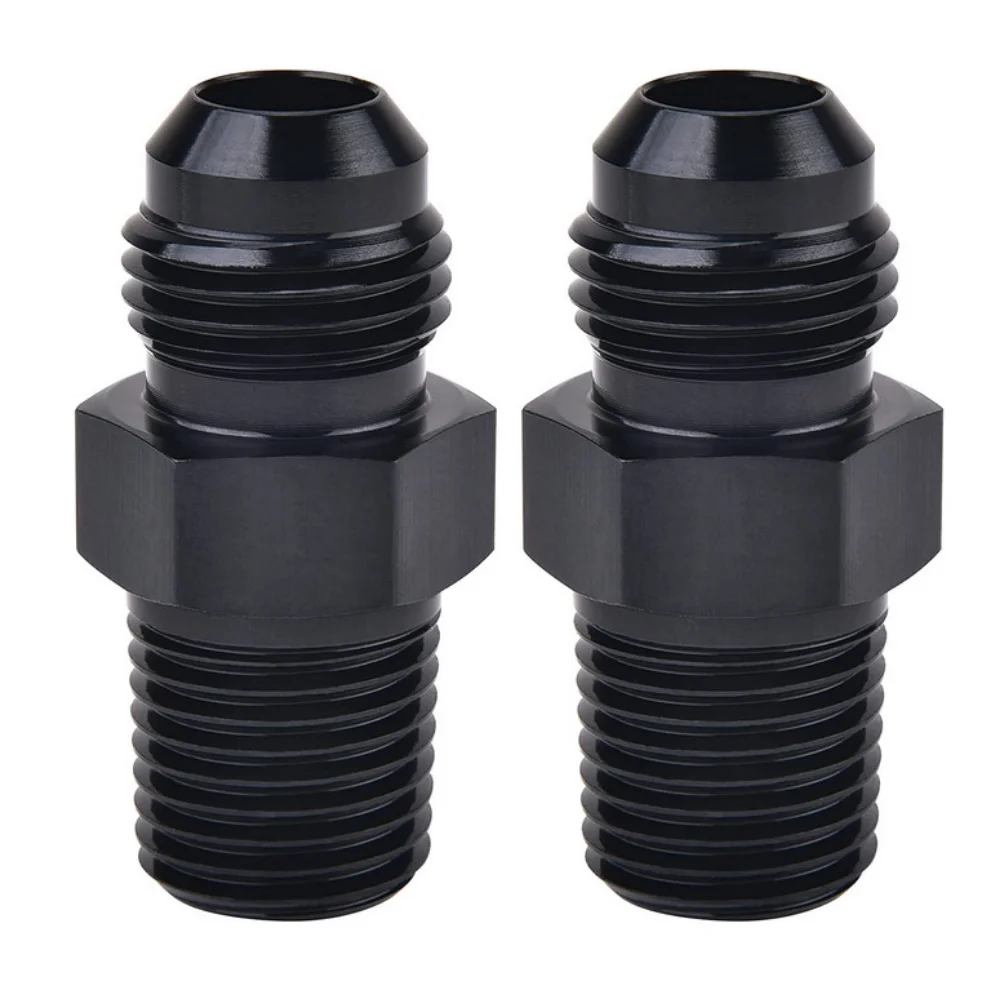 AN3/AN4/AN6/AN8/AN10/AN12 męski Flare do 1/4 "1/8 3/8 1/2 3/4 NPT Adapter do montażu rurowego aluminium proste czarne 2 szt.