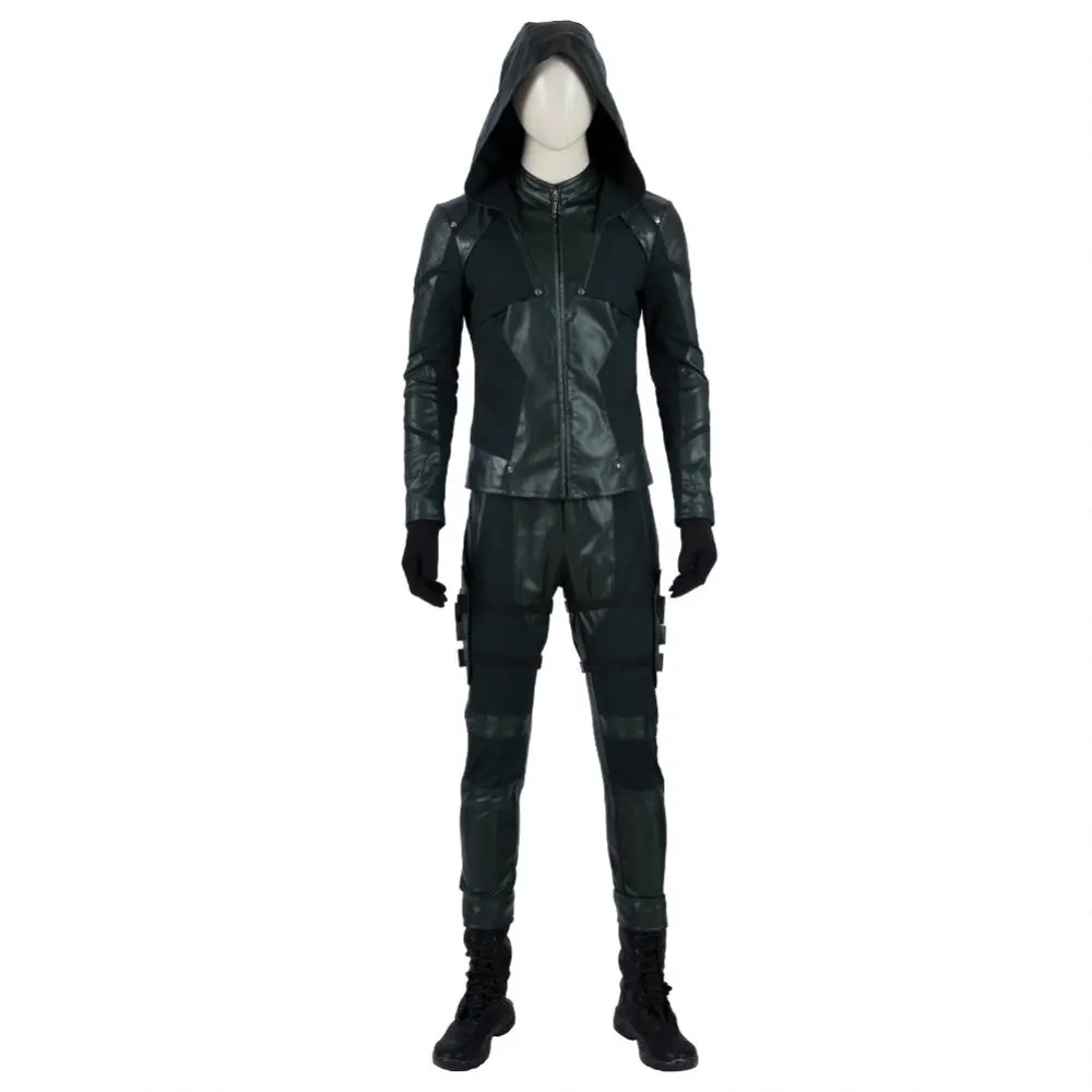 

Green Arrow Cosplay Costume Oliver Queen Outfit Full Set With Quiver Luxious Faux Leather Battle Suit for Halloween Any Size