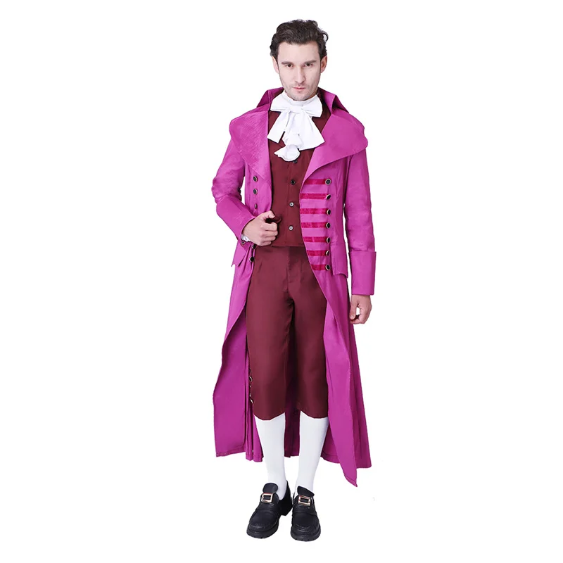 Medieval Retro Rose Red Men's Jacket Coat Vest Pants Full Set Cosplay Costume Court Dress European Uniform