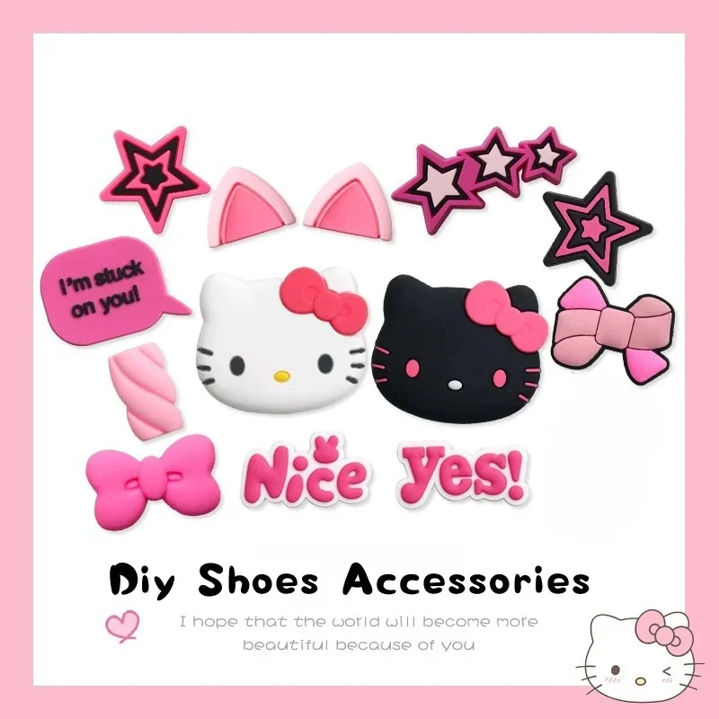 

MINISO Sanrio Hello Kitty Bowknot Shoe Charms Soft Rubber PVC Decorations for Clogs & Sandals Cute Cartoon Design