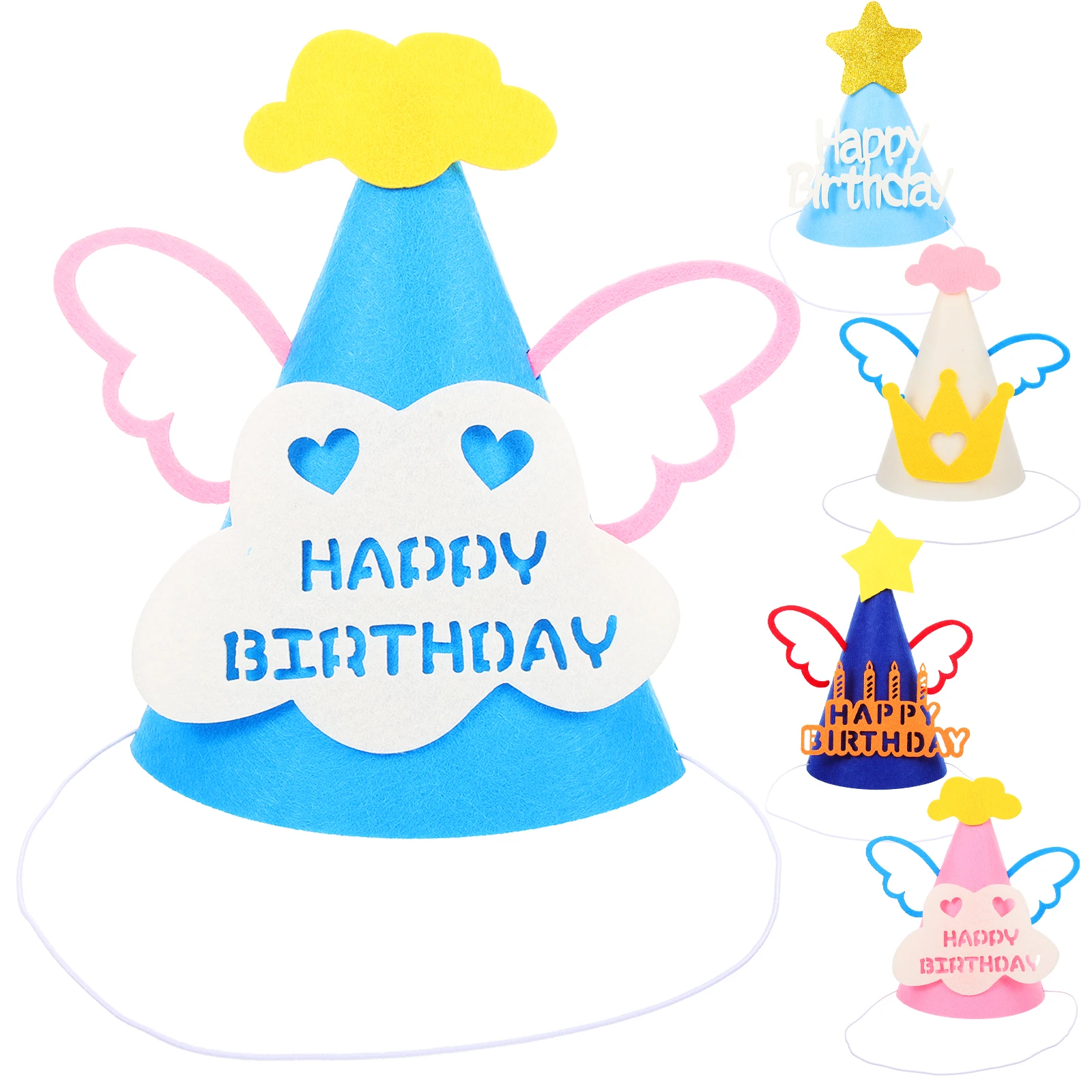 

5pcs Kids Birthday Hats Cute Cloth Headwear for Children Party Accessories Holiday Photo Prop Celebration Supplies