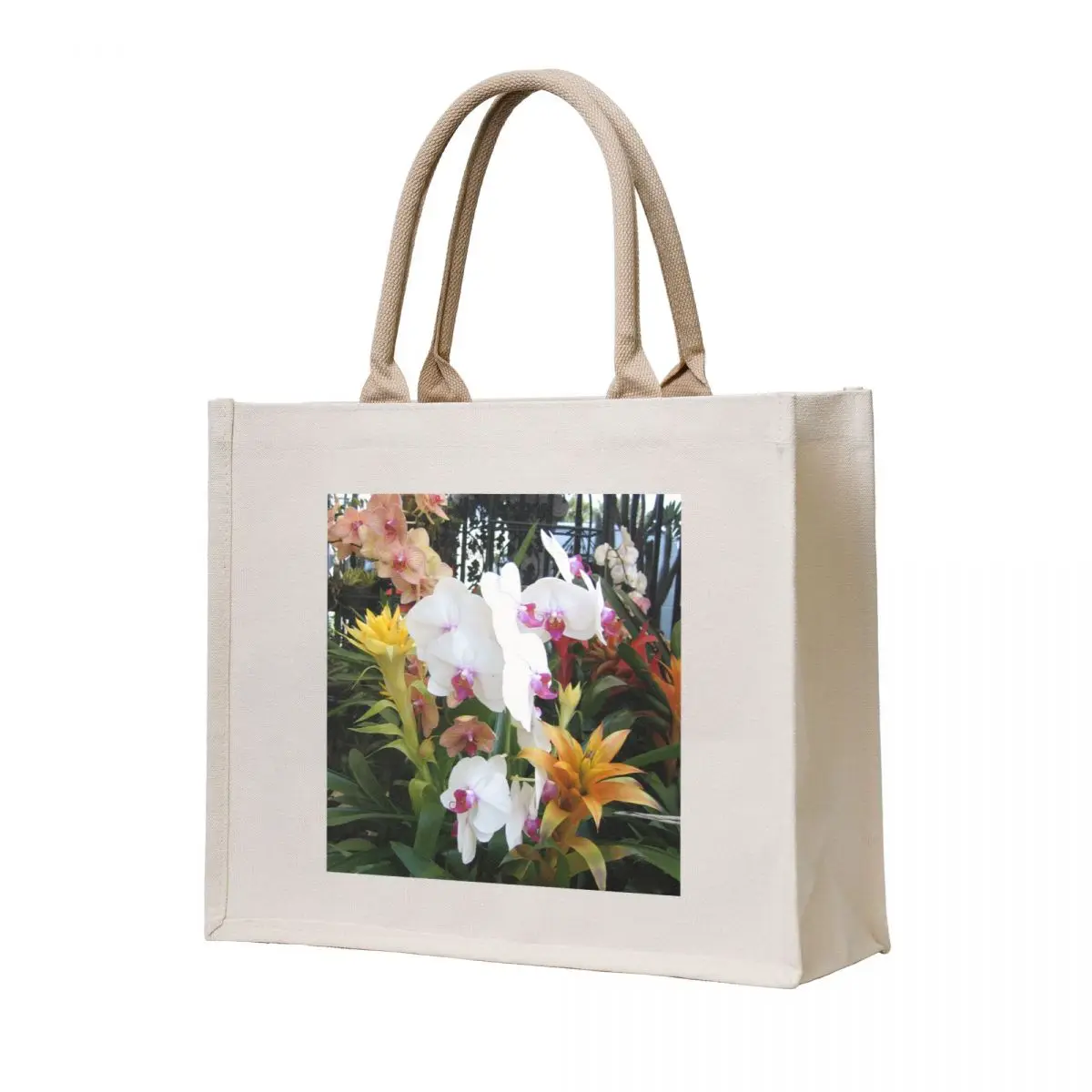 

Colorful Orchids in Front of Wrought Iron Gate Tote Bag Women's bag shopping bag logo Shopper handbag