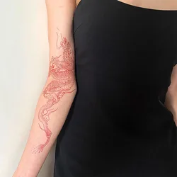 Pegatina de tatuaje temporal de dragón rojo para hombres y mujeres, arte corporal de brazo, tatuaje falso impermeable, aplique de tatuaje de gran tamaño