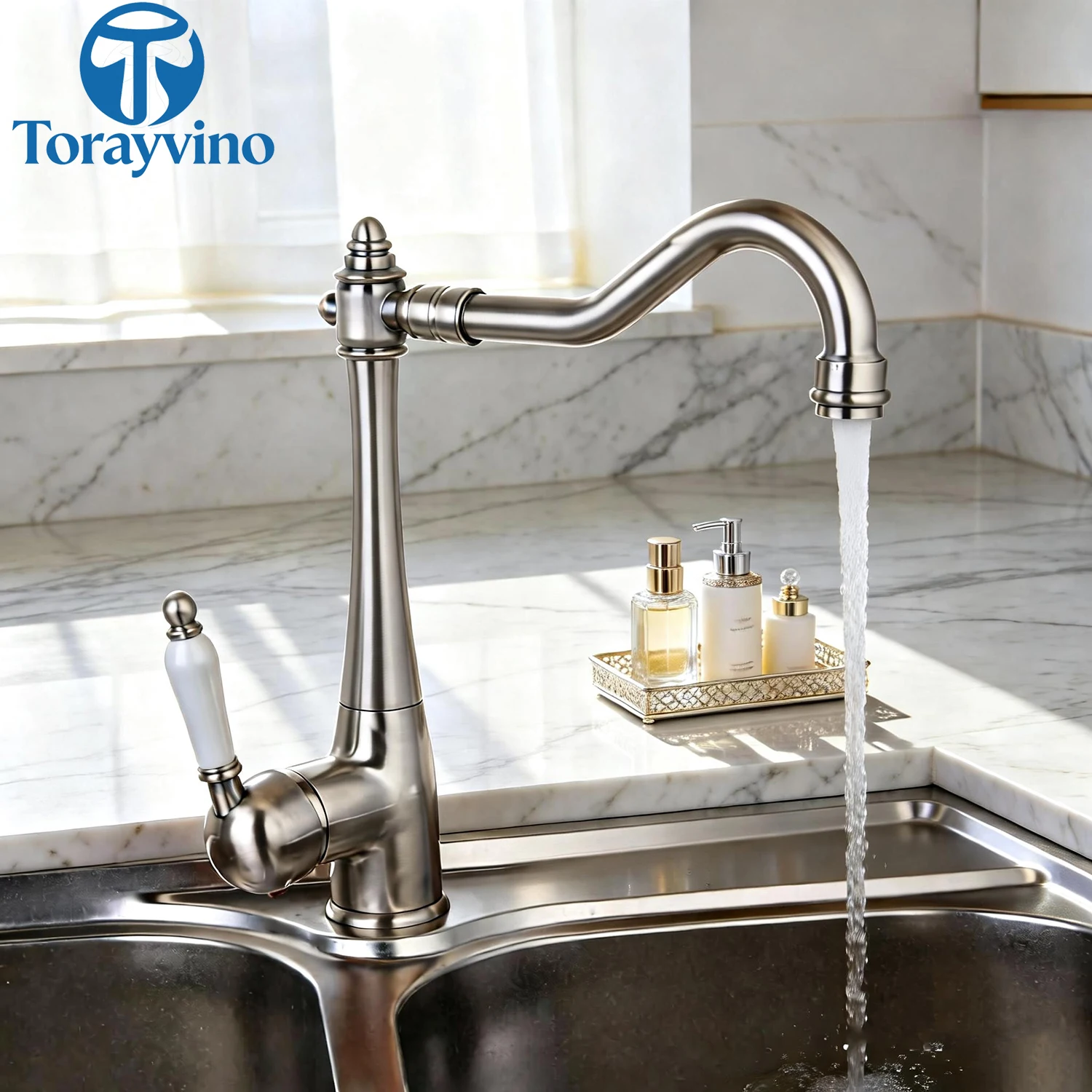 ก๊อกน้ำห้องครัว Mixer ก๊อกน้ำทองแดงโบราณ/Chrome/ORB/ทองเสร็จสิ้นหมุนทองเหลือง Deck Mounted Tap hot & cold mixer