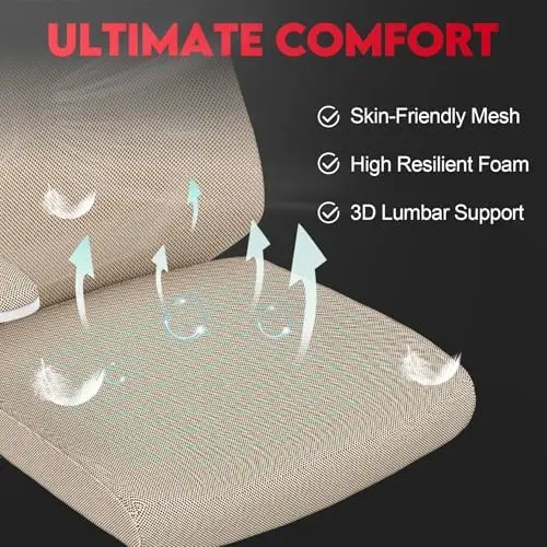 كرسي مكتب مريح 400 رطل مع مسند للرأس ودعم قطني، كرسي مكتب شبكي بعجلات وأذرع، كاكي #6