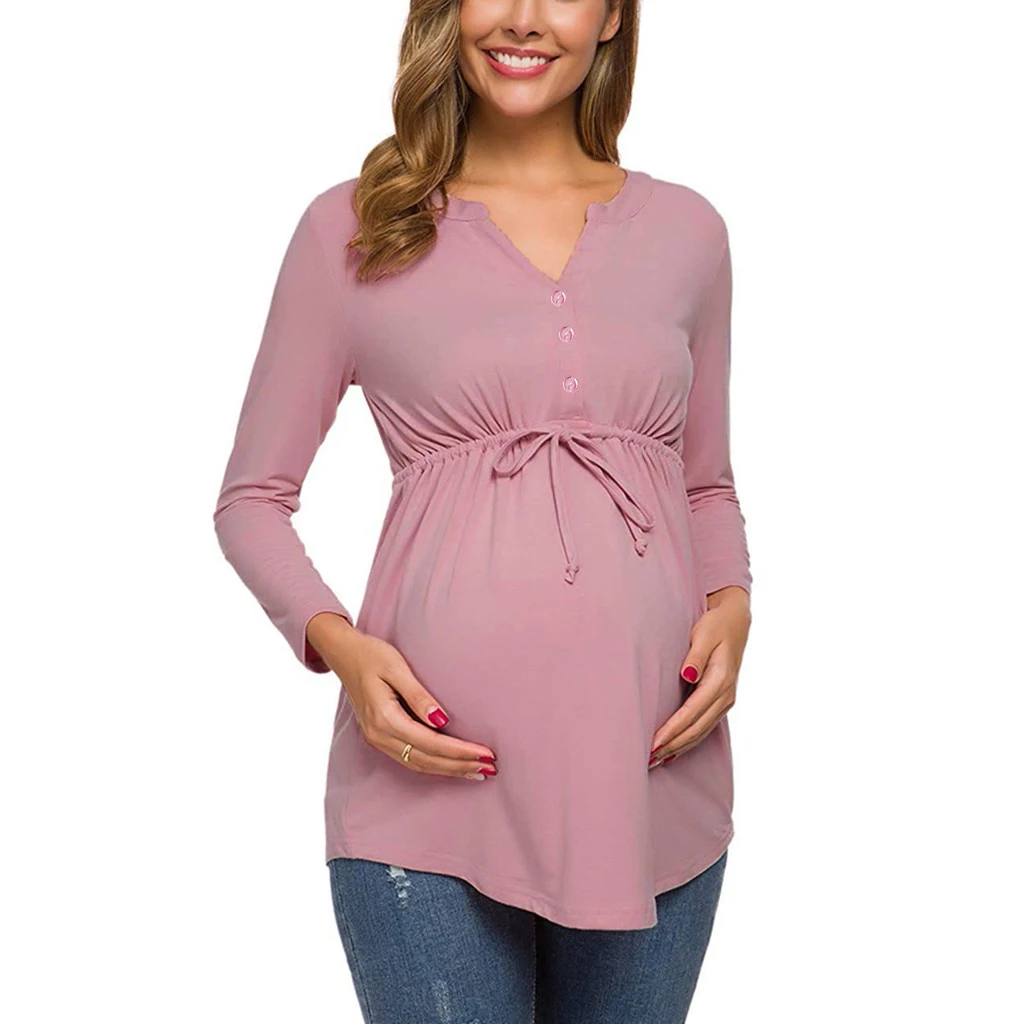 Frauen Mutterschaft Langarm Einfarbig Stillen Tops T-shirt Für Stillen – Detail 4
