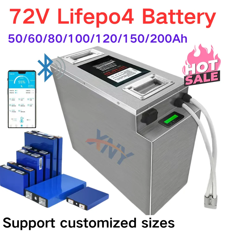 

XNY72V LiFePo4 Аккумулятор с приложением Bluetooth BMS для скутера, мотоцикла, гольф-кара - 50 Ач, 80 Ач, 100 Ач, 150 Ач, 200 Ач, емкости 24S