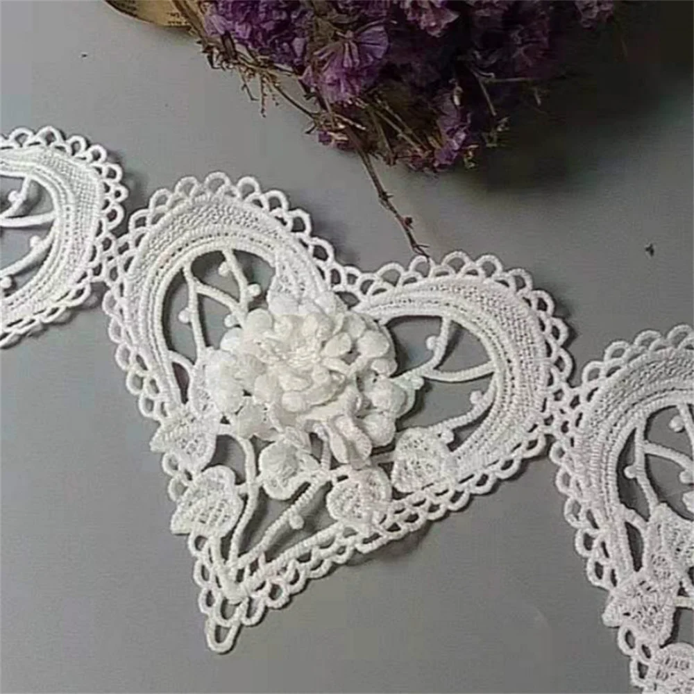 1 Yard Luxury White Lace Fabric Pearl Organza Tulle 3D Beads Flowers Embroidery Ribbon Trim Edge For DIY Sewing Neckline Decor