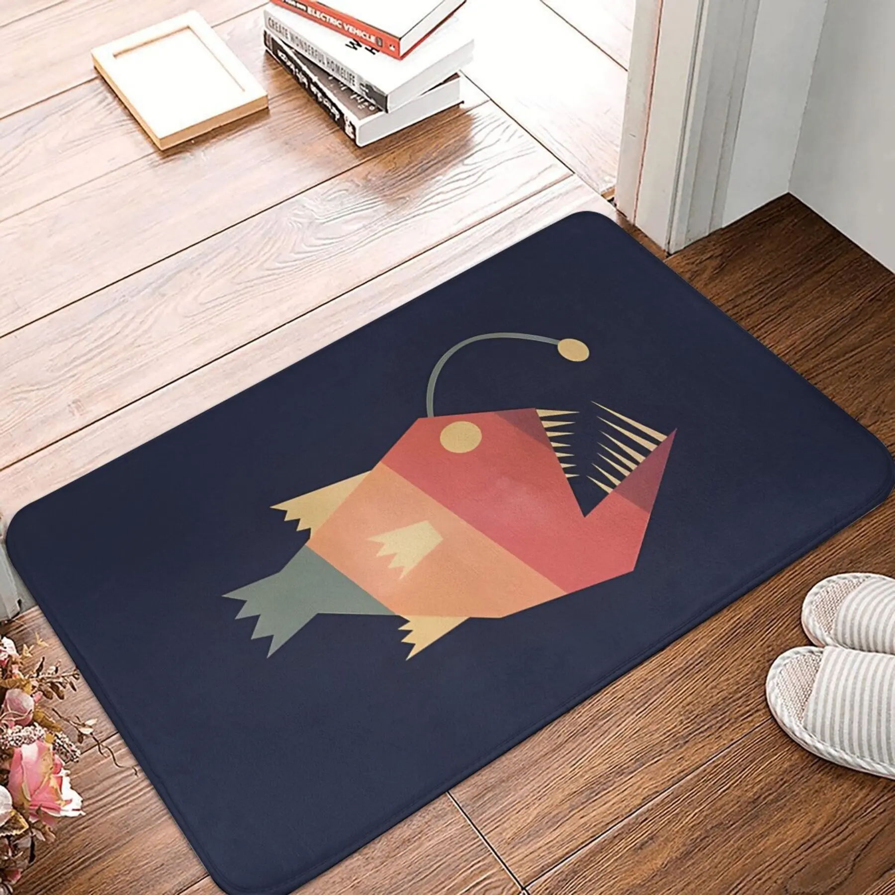 

1pc Flannel Bath Mat, Home Decoration, Holiday Gift, Machine Washable, Underwater Dream Lightbox Fish Door Mat, Rectangular