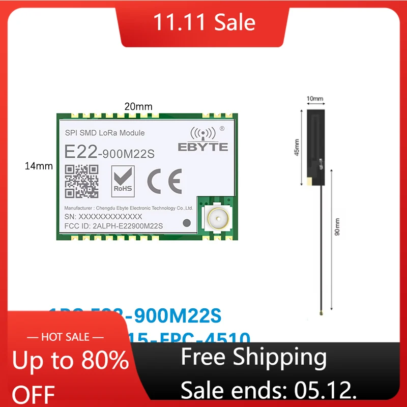 

Беспроводной приемопередатчик SX1262 LoRa 868 МГц 915 МГц CDSENET E22-900M22S 22 дБм 7 км SMD TCXO приемник-передатчик радиочастотный модуль