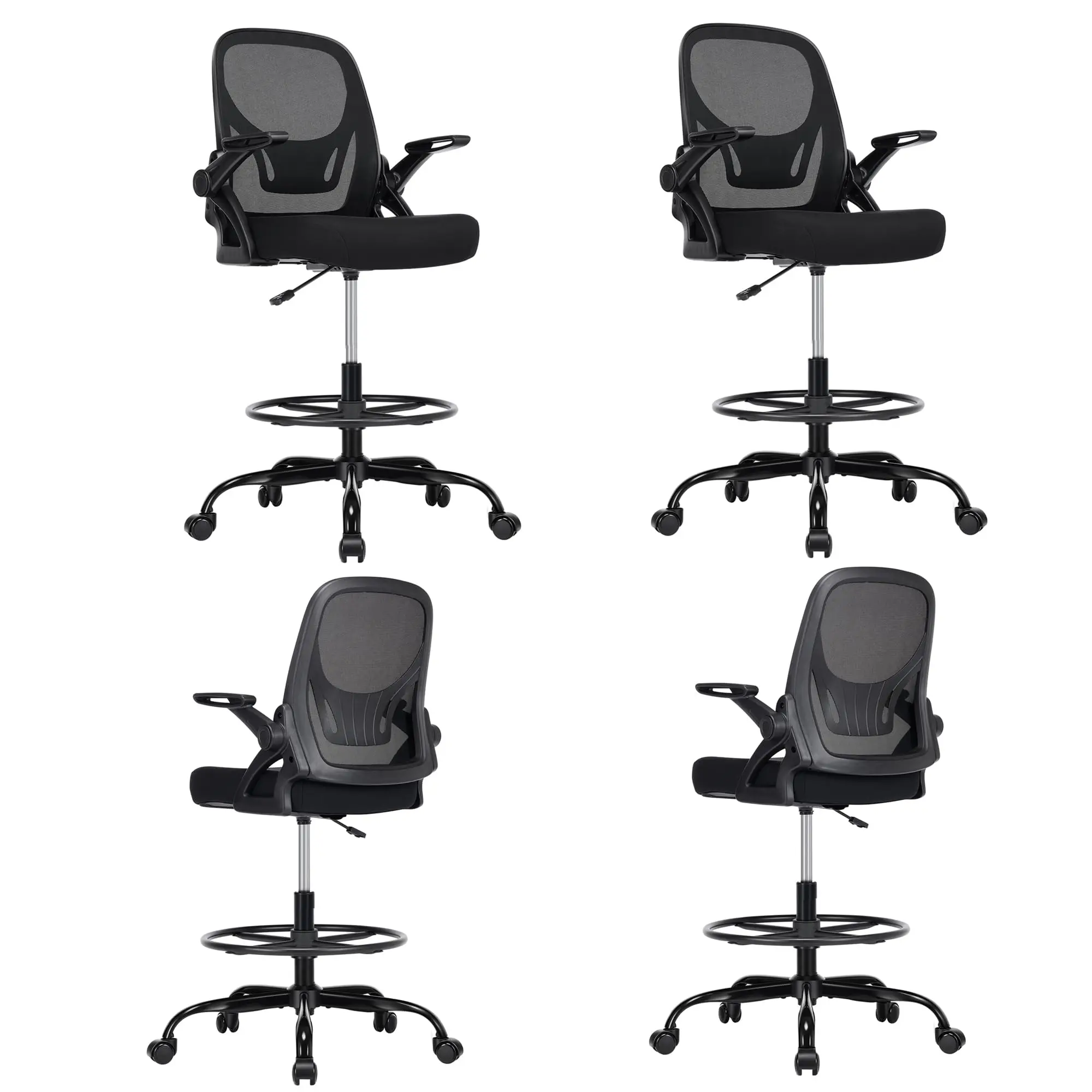 Drafting Chair, Tall Office Chair for Standing Desk, Black, 4 PK