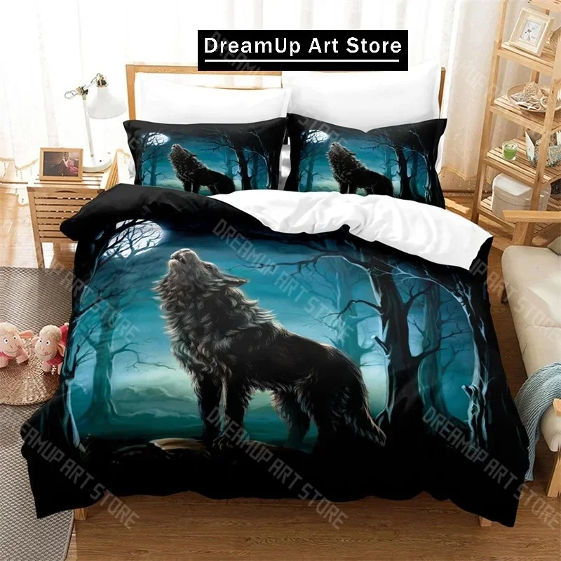 

3D пододеяльник с дикими животными, комплект постельного белья с луной и волком, одеяло из микрофибры Galaxy, King Full для детей, подростков, декор комнаты для мальчиков
