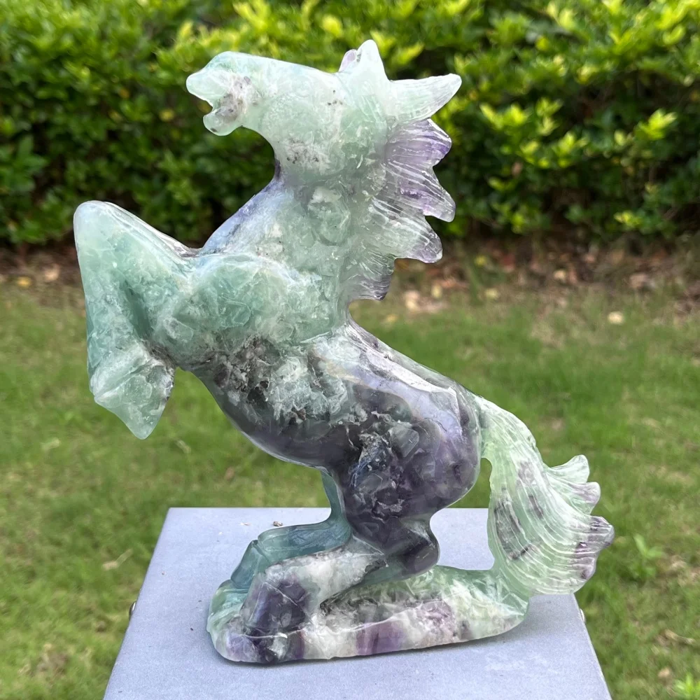 Colored Fluorite Horse Carving Statue Crystal Healing Animal Figurine Reiki Home Decor Gift Stone Craft 1pcs