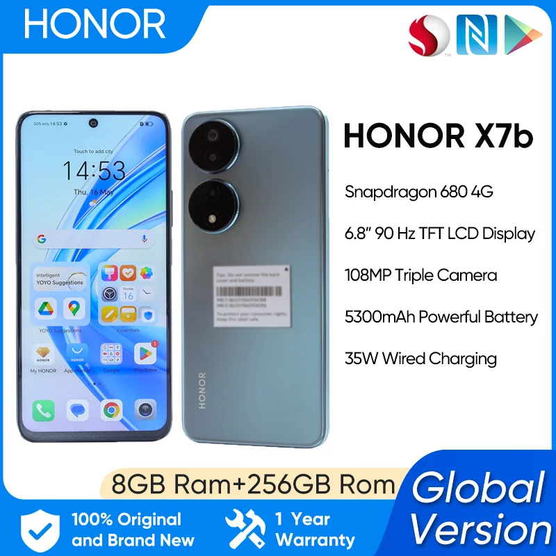 2024 جديد HONOR X7b 4G الهاتف الذكي الإصدار العالمي Snapdragon 680 6.8 بوصة 90 هرتز عرض معدل التحديث كاميرا 108 ميجابكسل بطارية 5300 مللي أمبير في الساعة