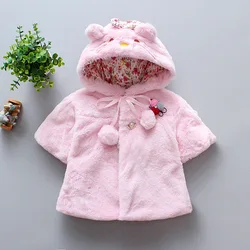 Winter Baby Girl Coat Sweet Ball Pendant Decoration Cute Teddy Bear Floral Plush Coat (0-3 Years Old)