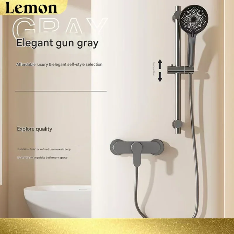 

Gun Grey Bathroom Shower Faucet Wall-Mounted Mixer Valve Household Single Handle Hot and Cold Water Tap Shower Accessories