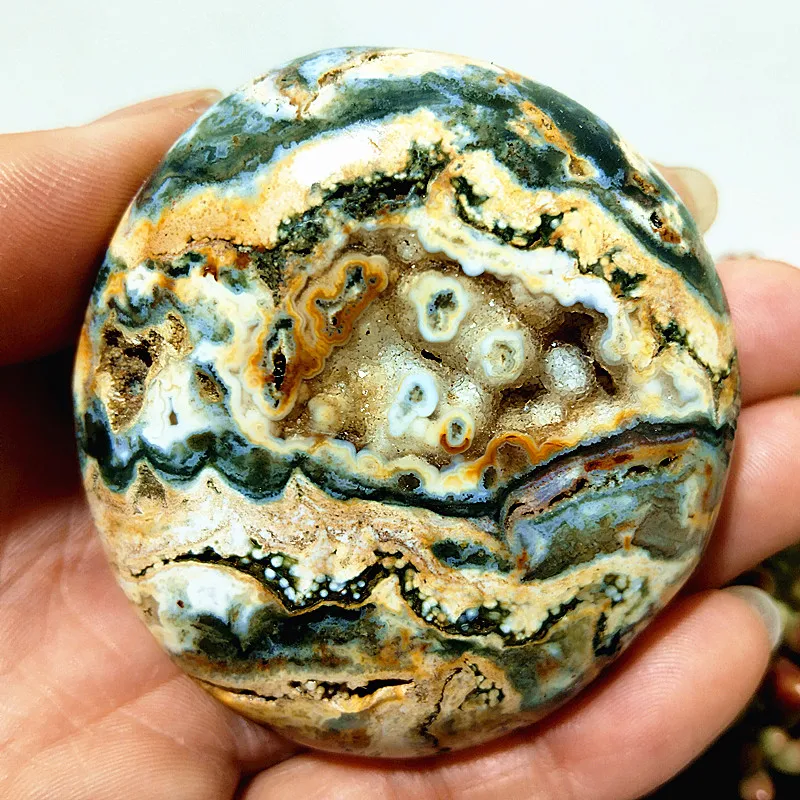 Natural Stone Beautiful OceanJasper Palm Stone Witchcraft Spirit Meditation Energy Cure Feng Shui Crystal Room Decoration - Image 4
