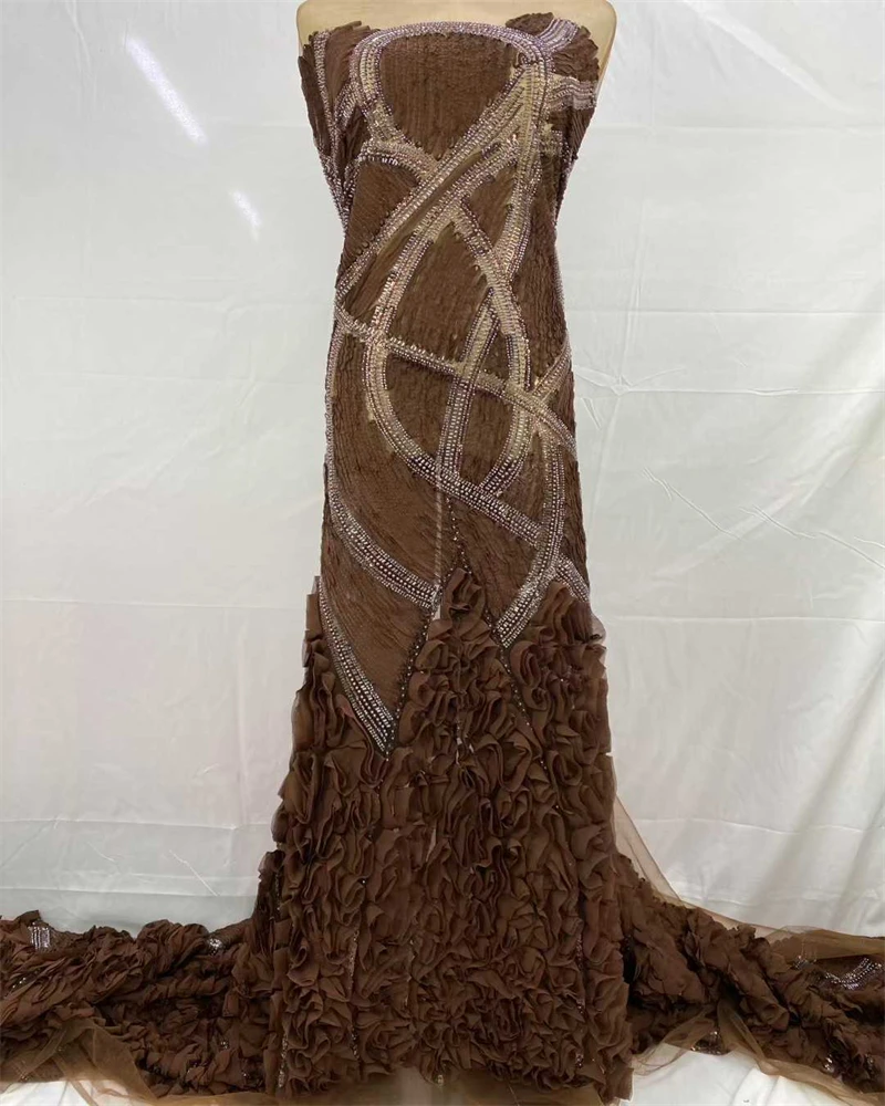 Lentejuelas nigerianas de alta calidad con cuentas africanas y encaje de perlas, tela de encaje de tul francés para costura de vestidos de fiesta