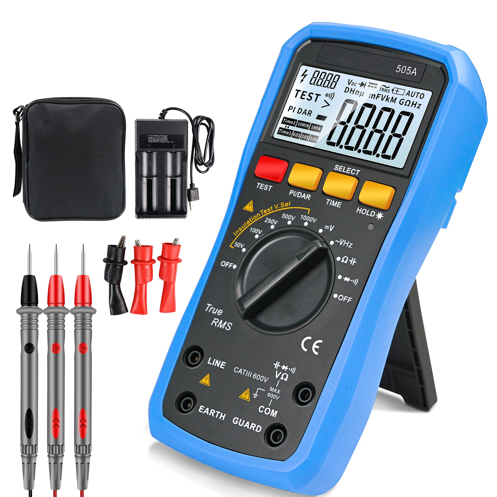 Insulation Resistance Tester 50V-2500V Megohmmeter DAR/PI True RMS Multimeter Holdpeak SK-505A/B