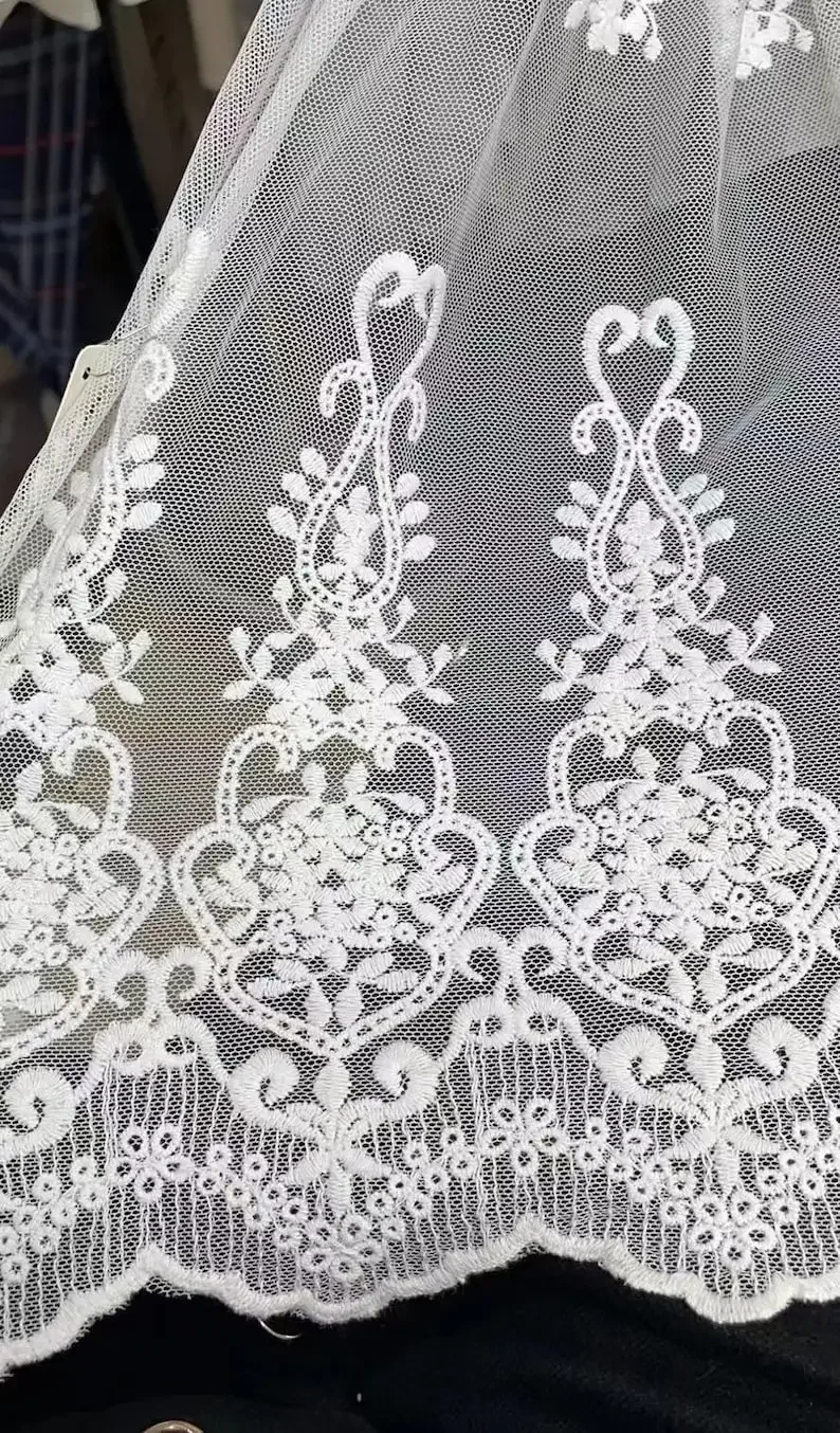

1 ярд, хлопковая кружевная ткань с цветочной вышивкой, мягкая тюлевая ткань цвета слоновой кости для девочек, платье-пачка, свадебная фата