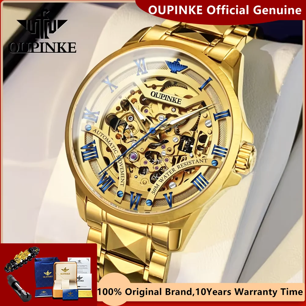 OUPINKE 3210 Men's Watches Top Luxury Original Brand Import Movement Skeleton Hollow Out Automatic Mechanical Wristwatch for Men