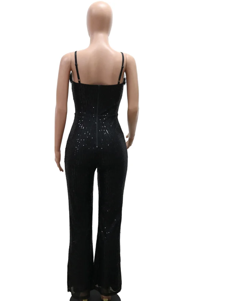 Neeleywall Sparkle Off Shoulder Feather Sequins Jumpsuits Overalls Glam Strapless Sequins Night Out Rompers Birthday Outfits