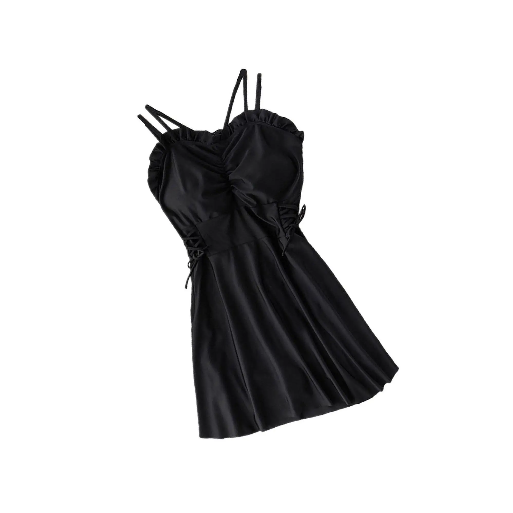 Women Swimsuits Solid V-Neck Push Up Swim Skirt Beach Bathing Suit Black M