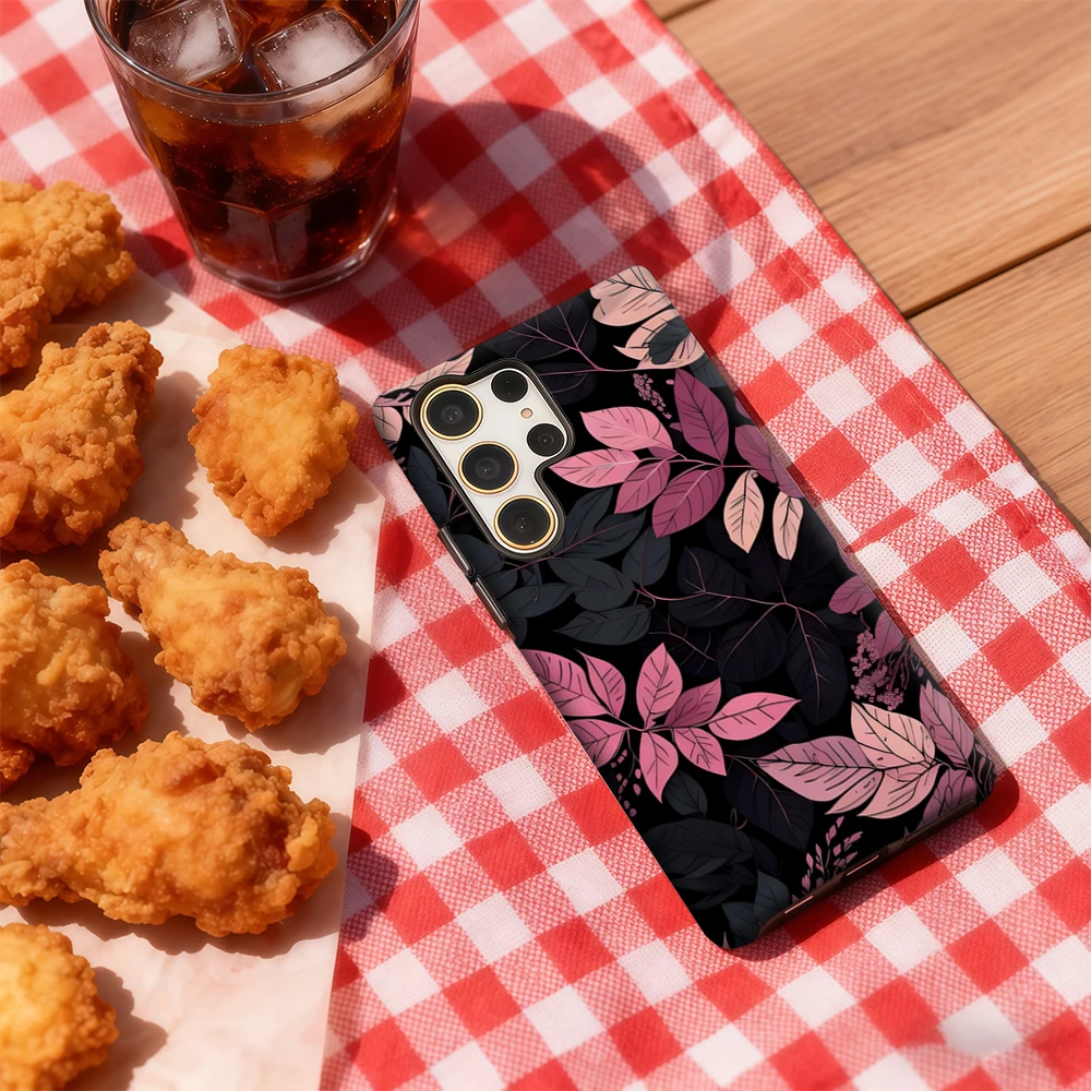 Funda de teléfono de follaje rosa para Samsung Galaxy S25 Ultra S24 S23 Ultra Plus cubierta trasera de doble capa a prueba de golpes