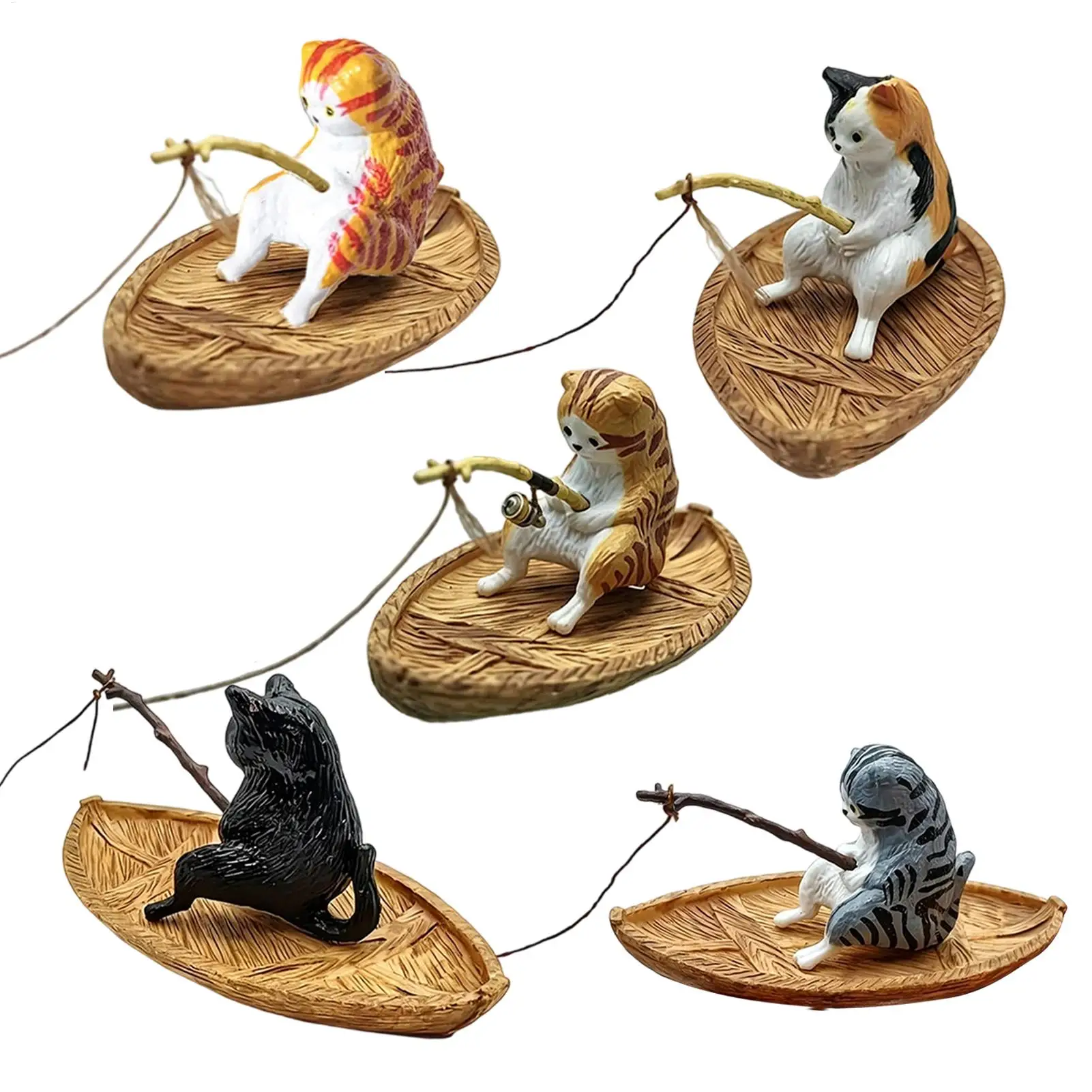 Aquarium-Dekorationen Kreatives Katzen-Angelboot Aquarium-Ornament Harz-Kätzchen Angler Fischbecken-Deko Garten-Teich-Landschaftsgestaltung – Detail 1