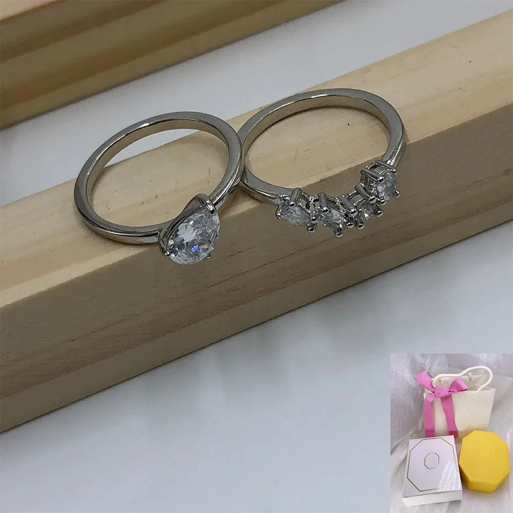 

Новинка 2024, женский комплект с белыми кристаллами, двойное кольцо, многослойное кольцо с бриллиантом, двухслойное модное женское романтическое кольцо, подарок