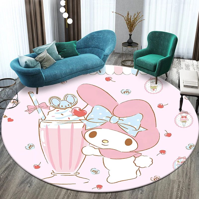 

MINISO&Sanrio My Melody Printed Round Carpet Living Room Area Rug Large Pet Soft Mat.Kitchen Balcony Bedroom Picnic Circle Rugs