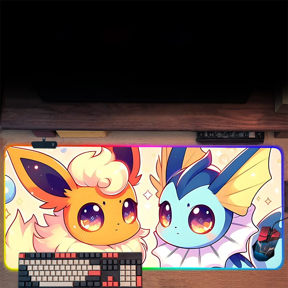 لوحة ماوس ولوحة مفاتيح ألعاب PC لطيفة من Mewtwos RGB ، حصير ماوس متوهجة بإضاءة LED ، لوحة ماوس من المطاط للألعاب