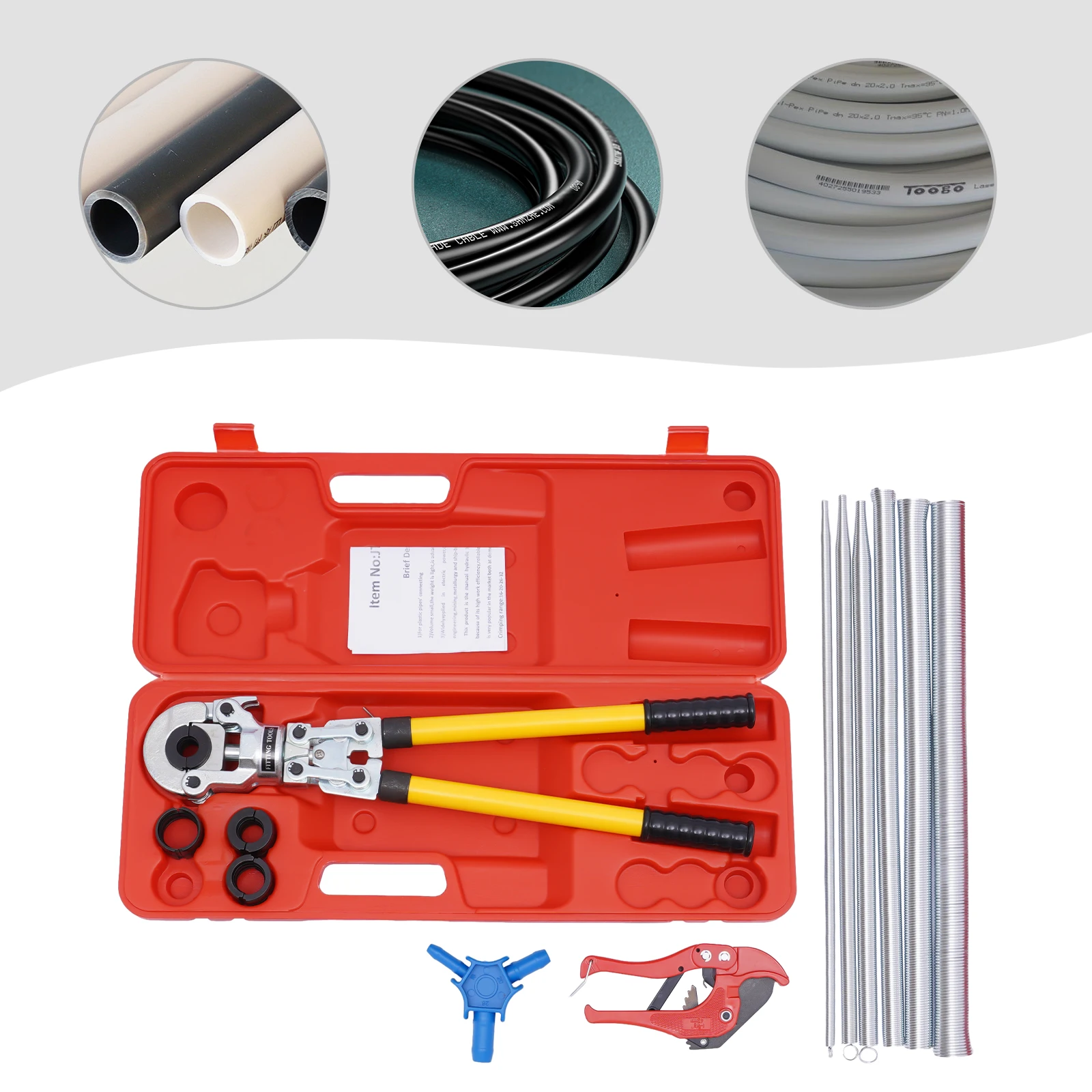 Premium Pipe Crimping Kit - 8-Piece PEX Press Tool Set with Hand Press Pliers for ø16-32 mm Pipes - Complete Crimping Solution